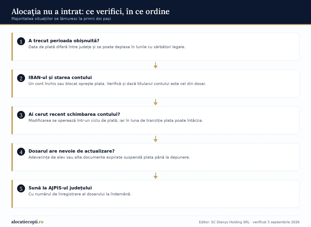 Listă în cinci pași de verificare atunci când alocația nu a intrat pe card, de la perioada obișnuită de plată până la contactarea AJPIS